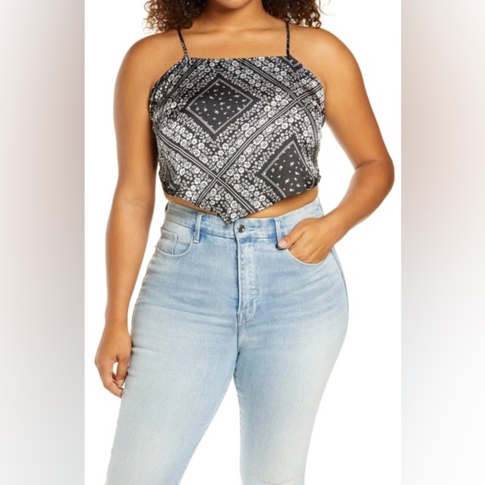 NWT BP. Handkerchief Crop Top (Plus Size) - Black Classic Bandana Print, Size 3X